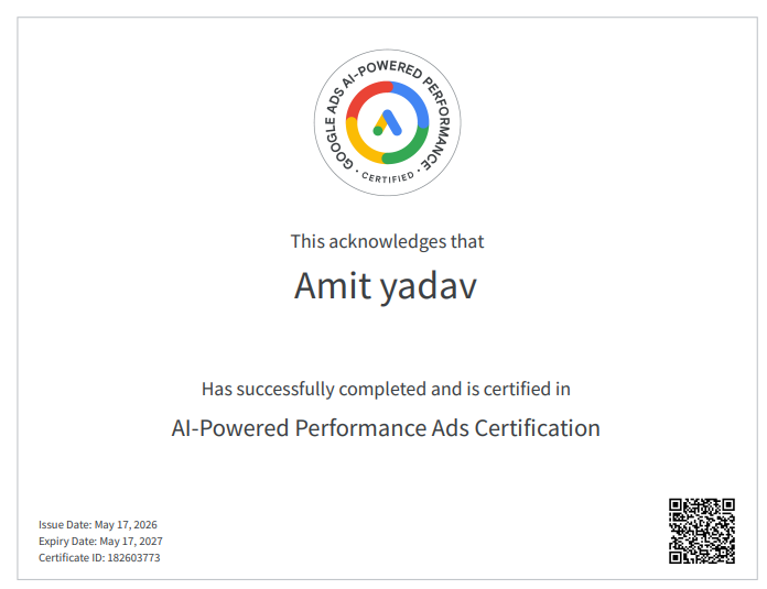 Amit yadav Founder of setupbig academy got Google Certification